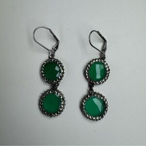 Roni Blanshay Green Swarovski Double Drop Earrings 2” Gunmetal